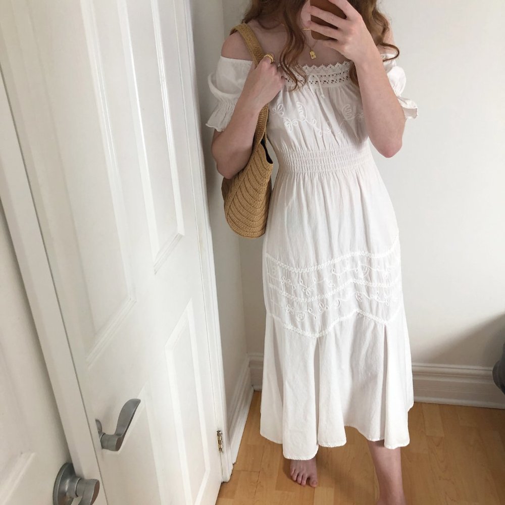 Vintage Cottagecore Puff Sleeve Lace Midi Dress M - Picture 9 of 9